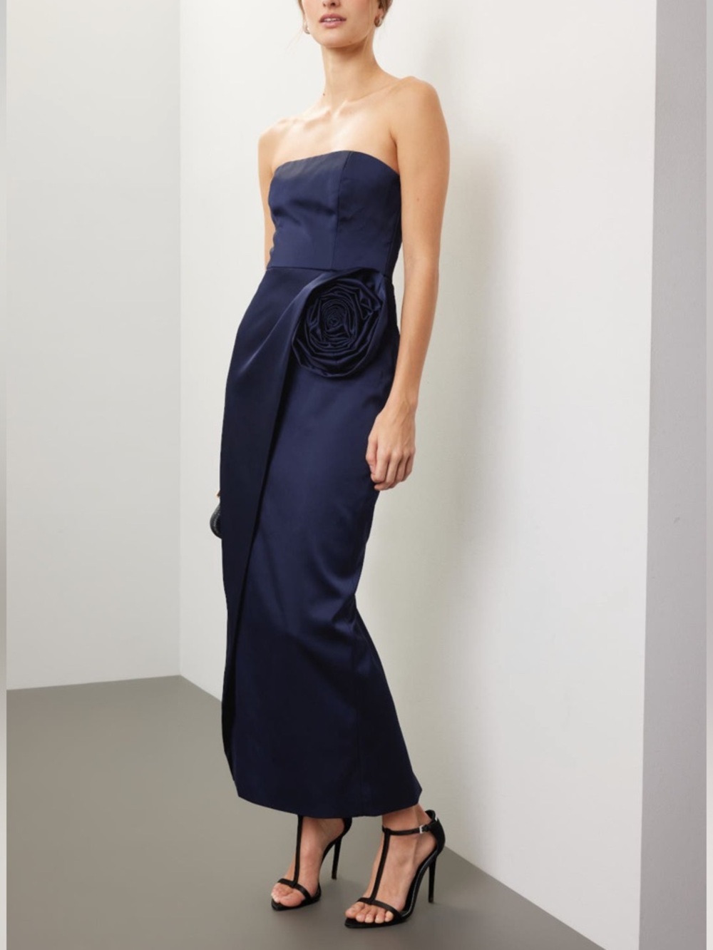 Ronny Kobo Pradova dress - Navy Satin dress with Rosette Detail